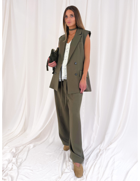 Double-breasted waistcoat with belt