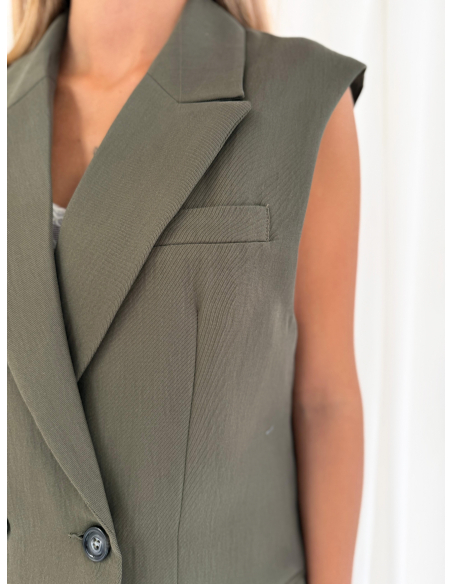 Double-breasted waistcoat with belt