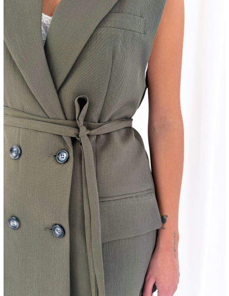 Double-breasted waistcoat with belt