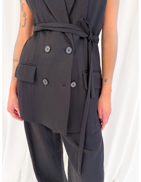 Double-breasted waistcoat with belt