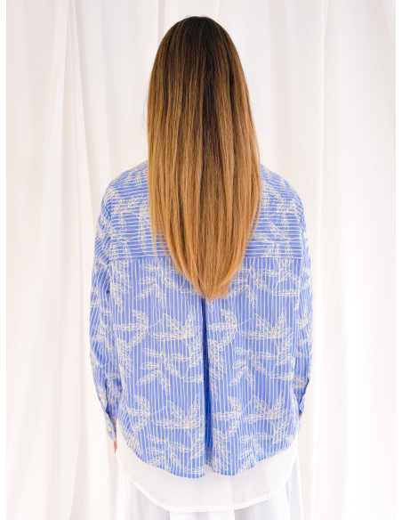 Overshirt a righe ricamata