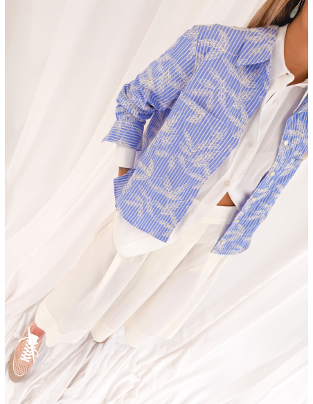 Overshirt a righe ricamata
