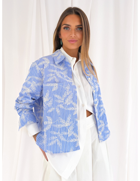 Embroidered striped overshirt