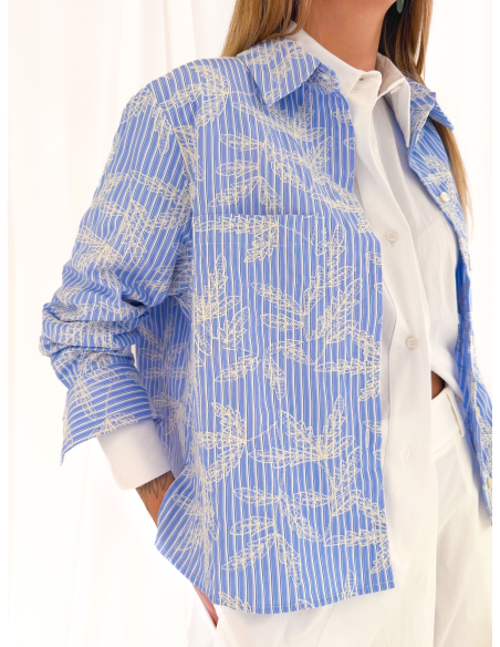 Embroidered striped overshirt