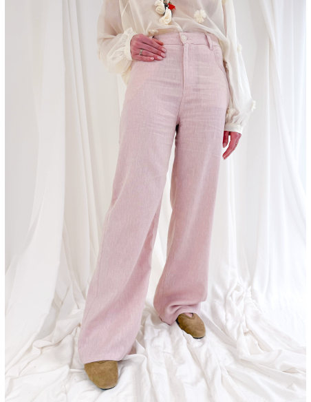 Pantalone 5 tasche in lino e cotone