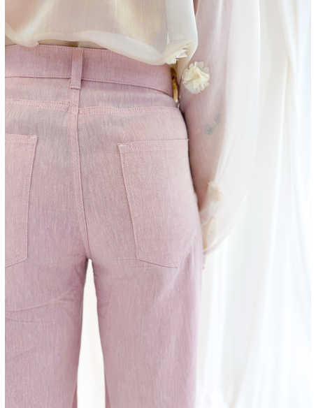 Pantalone 5 tasche in lino e cotone