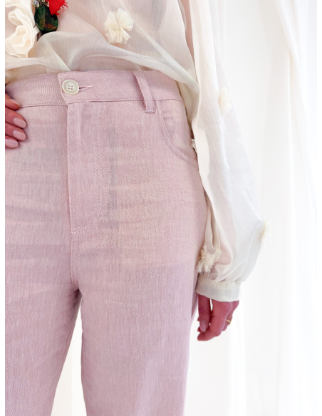 Pantalone 5 tasche in lino e cotone