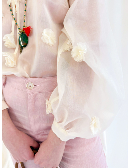 Eucalyptus viscose blouse with applique flowers