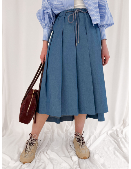 Pleated maxi skirt with double length
