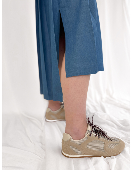 Pleated maxi skirt with double length