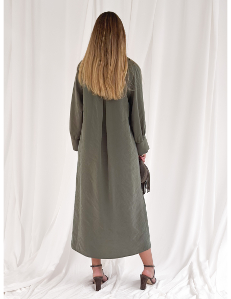 Maxi dress con roujes e manica ampia