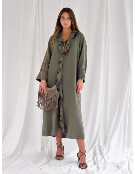 Maxi dress con roujes e manica ampia