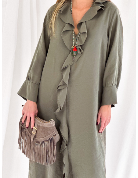 Maxi dress con roujes e manica ampia