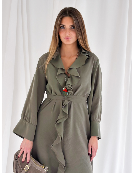 Maxi dress con roujes e manica ampia