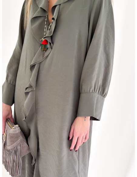 Maxi dress with roujes and wide sleeves