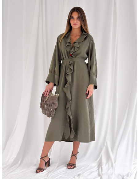 Maxi dress con roujes e manica ampia