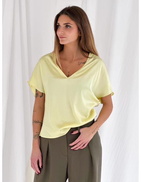 V-neck viscose satin blouse