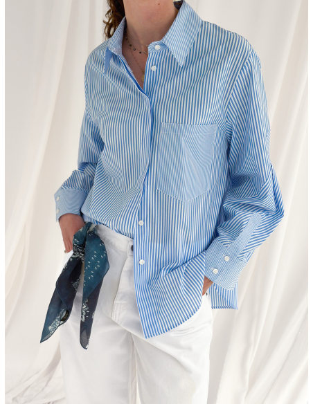 Striped poplin shirt with wide sleeves