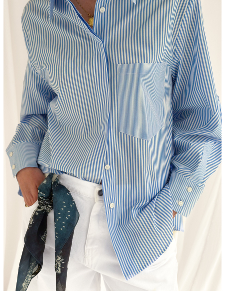 Camicia a righe popeline con manica ampia