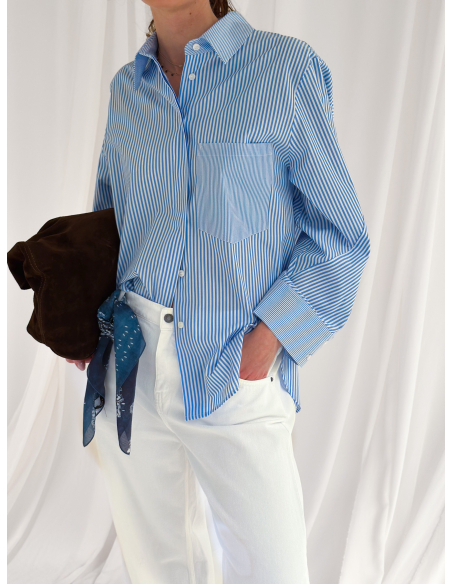 Striped poplin shirt with wide sleeves