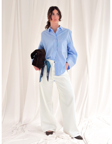 Camicia a righe popeline con manica ampia