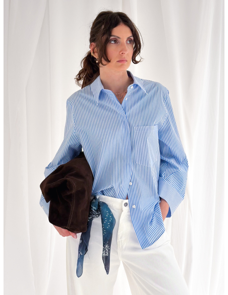 Striped poplin shirt with wide sleeves