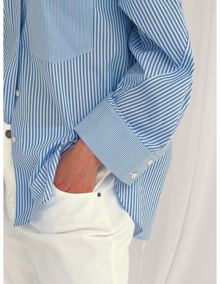 Camicia a righe popeline con manica ampia