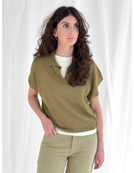 Lurex polo shirt with half sleeves