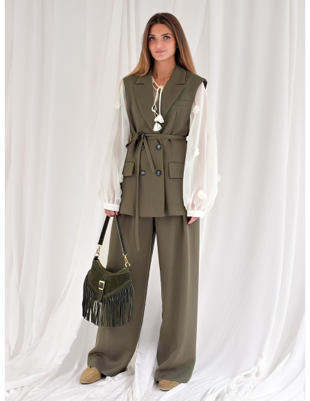 Double-breasted waistcoat with belt