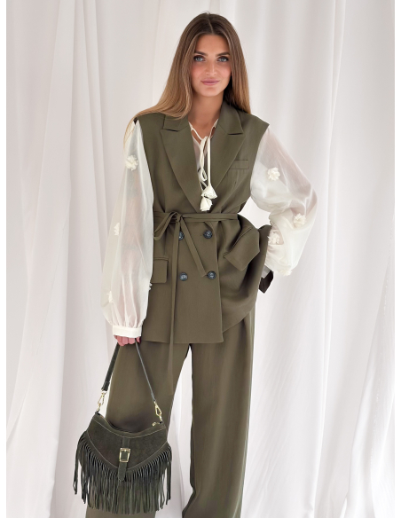 Double-breasted waistcoat with belt