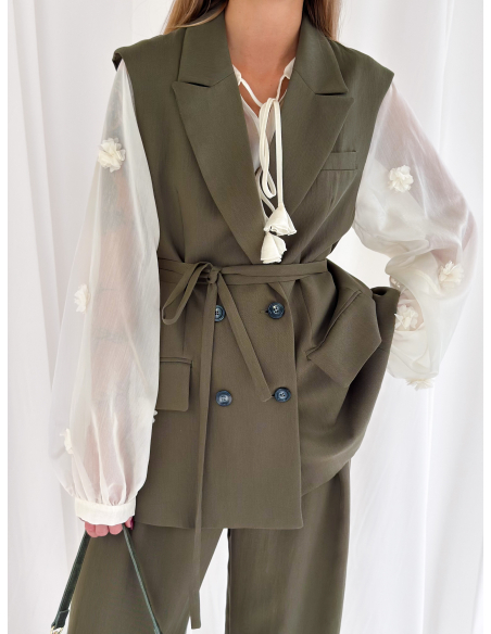 Double-breasted waistcoat with belt