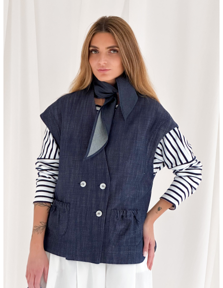 Gilet doppiopetto in drill di cotone