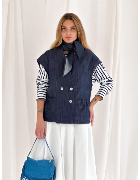 Double-breasted cotton drill vest