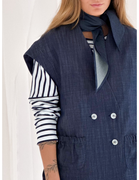 Double-breasted cotton drill vest