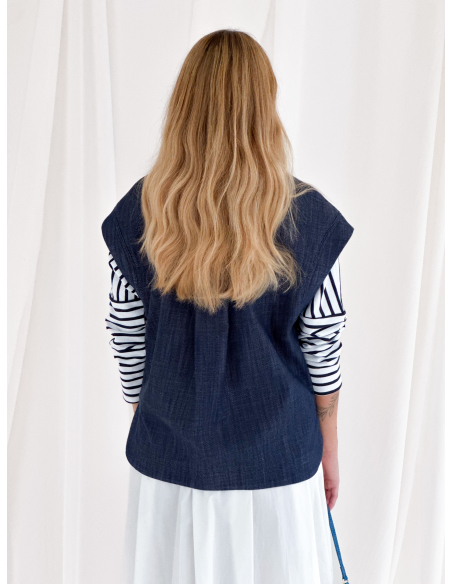 Double-breasted cotton drill vest