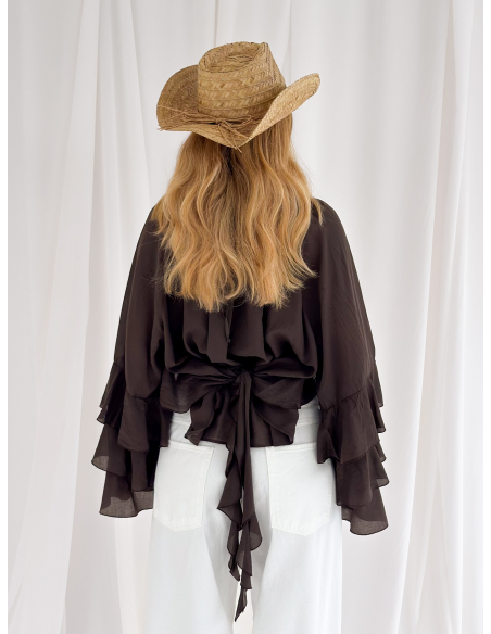 Blusa in misto cotone con rouges