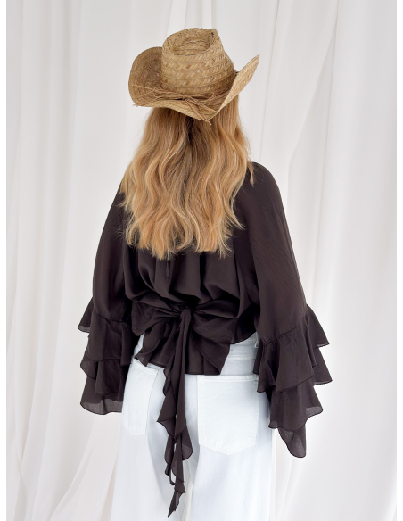 Cotton blend blouse with rouges