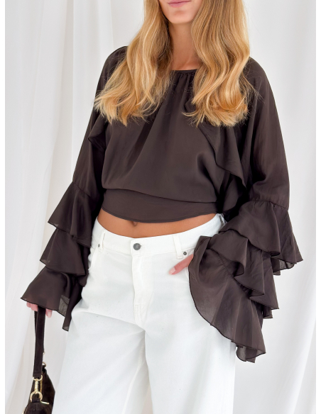 Blusa in misto cotone con rouges