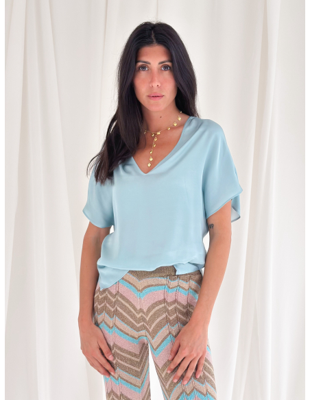V-neck viscose satin blouse