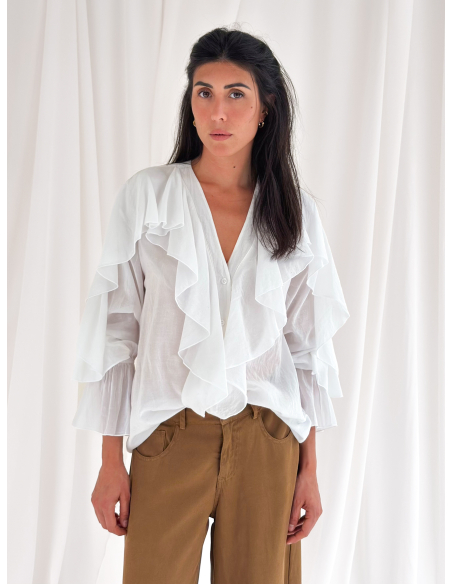 Blusa con rouges in misto cotone e viscosa di eucalipto