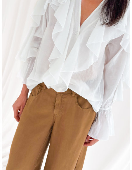 Blouse with rouges in a blend of cotton and eucalyptus viscose