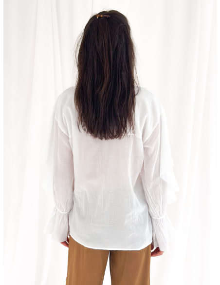 Blouse with rouges in a blend of cotton and eucalyptus viscose