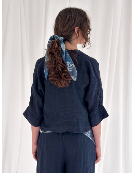 Half-sleeved crop shirt in pure linen