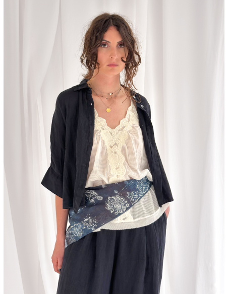 Camicia mezza manica crop in puro lino