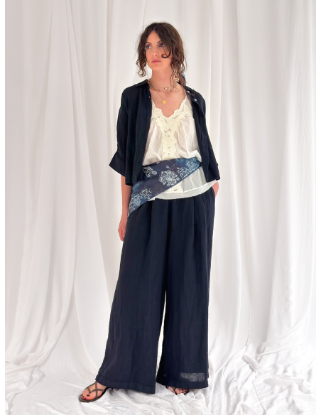 Camicia mezza manica crop in puro lino