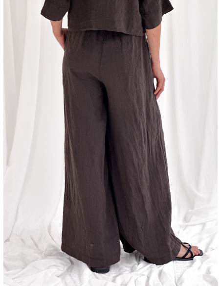 Pantalone fluido in puro lino con pinces