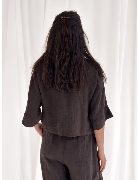 Camicia mezza manica crop in puro lino