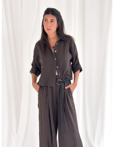 Camicia mezza manica crop in puro lino