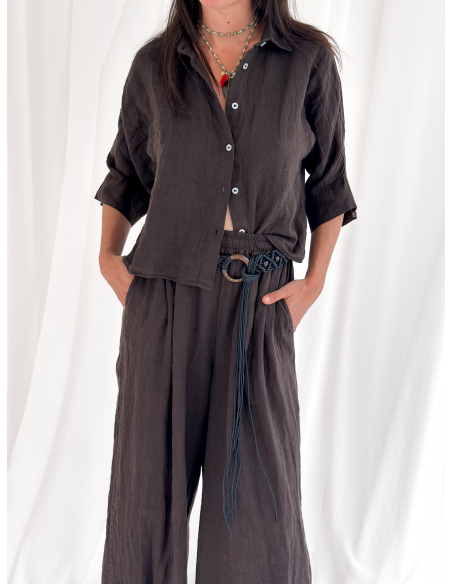 Camicia mezza manica crop in puro lino