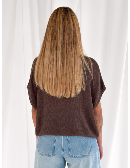Maglia in misto lino viscosa senza maniche